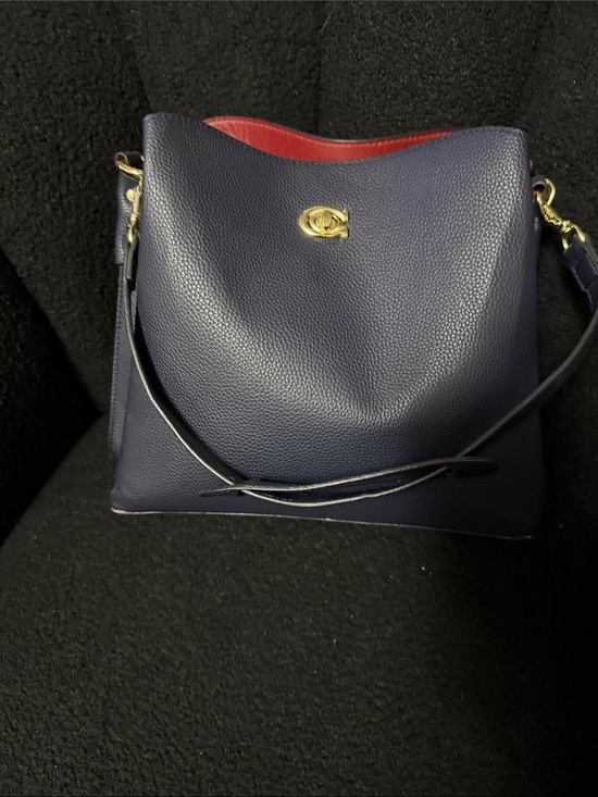 Coach Handbags - Coach Navy Leather Shoulder Bag with Red Lining